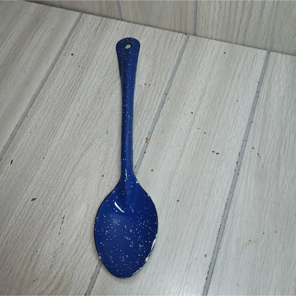 Vtg Handpainted Blue & White Decorative Metal Spoon Snow Scene Artist Sighned